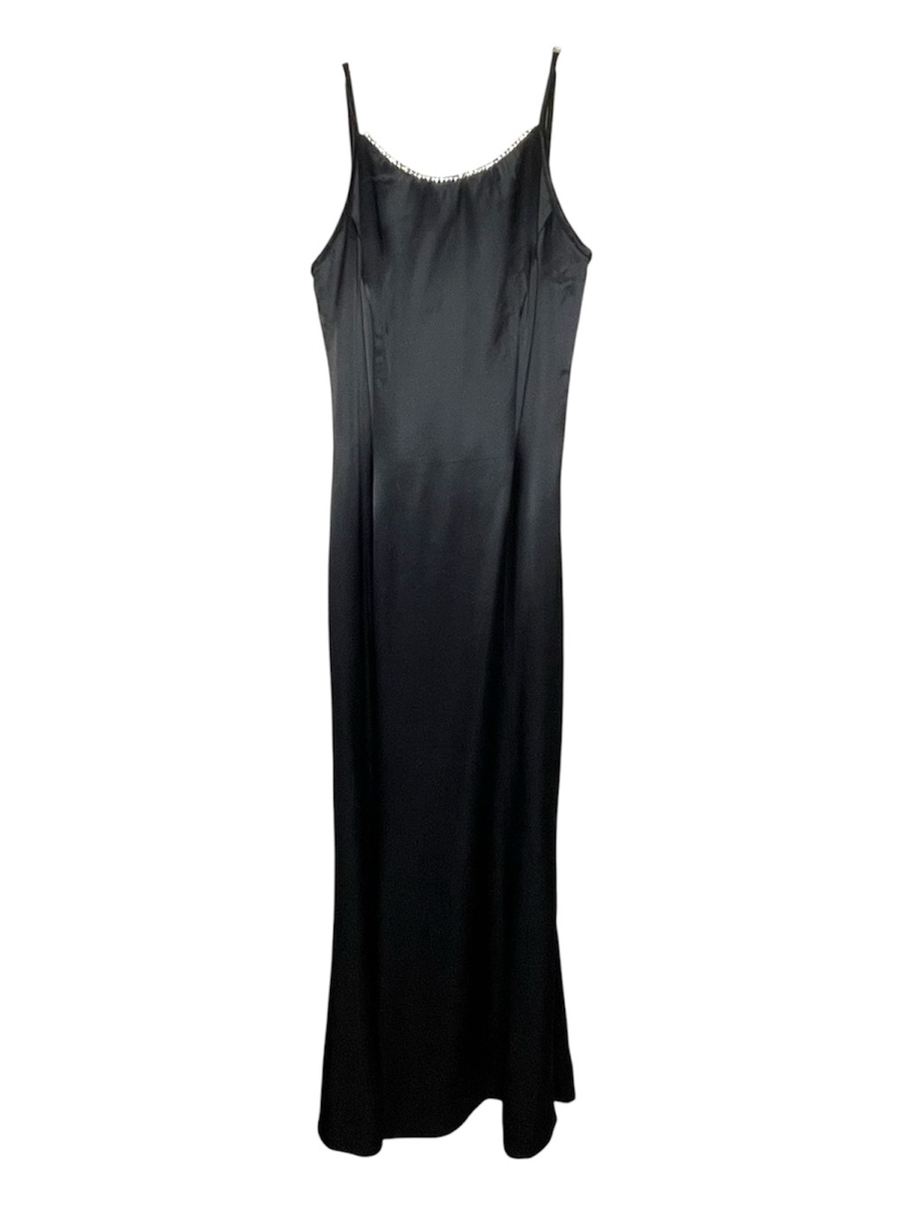 Jessica McClintock Gunne Sax Black Satin Dress W/Rhinestone Neckline Sz 5 - Picture 2 of 7